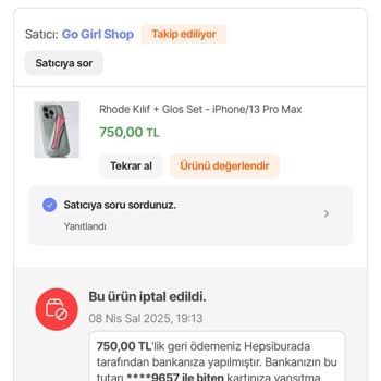 Yanlış Siparişin İptali Sonrası Para İadem Yapılmadı