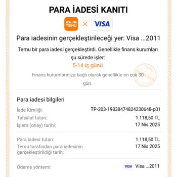 Temu'dan İptal Edilen Alışverişimin İadesi Hesabıma Yansımadı