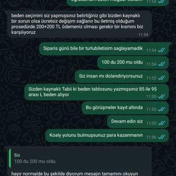 Yanlış Beden Tablosu Ve Ekstra Ücret Talebi Mağduriyeti
