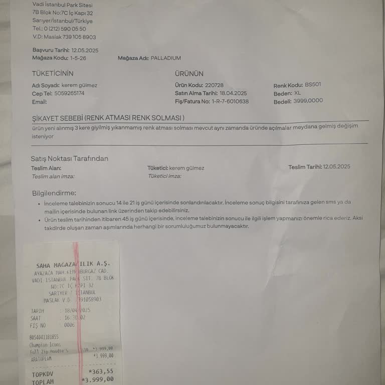 Satın Alınan Üründe Kısa Sürede Renk Solması Ve Açılma, Değişim Talebinin Reddedilmesi