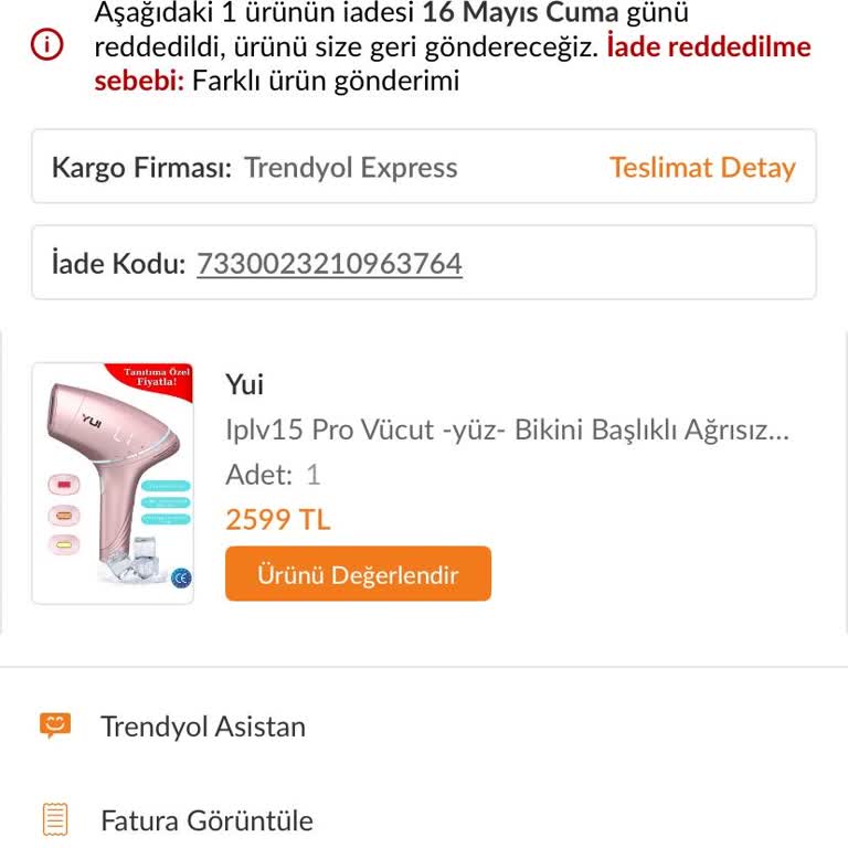 İade Talebim Seri Numarası Gerekçesiyle Reddedildi