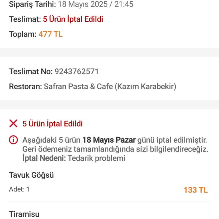 Siparişim İptal Edildi Tedarik Sorunu Mağaza Neden Açık