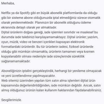 Yenilenmeyen Abonelikten Ücret Alındı, İade Yapılmıyor