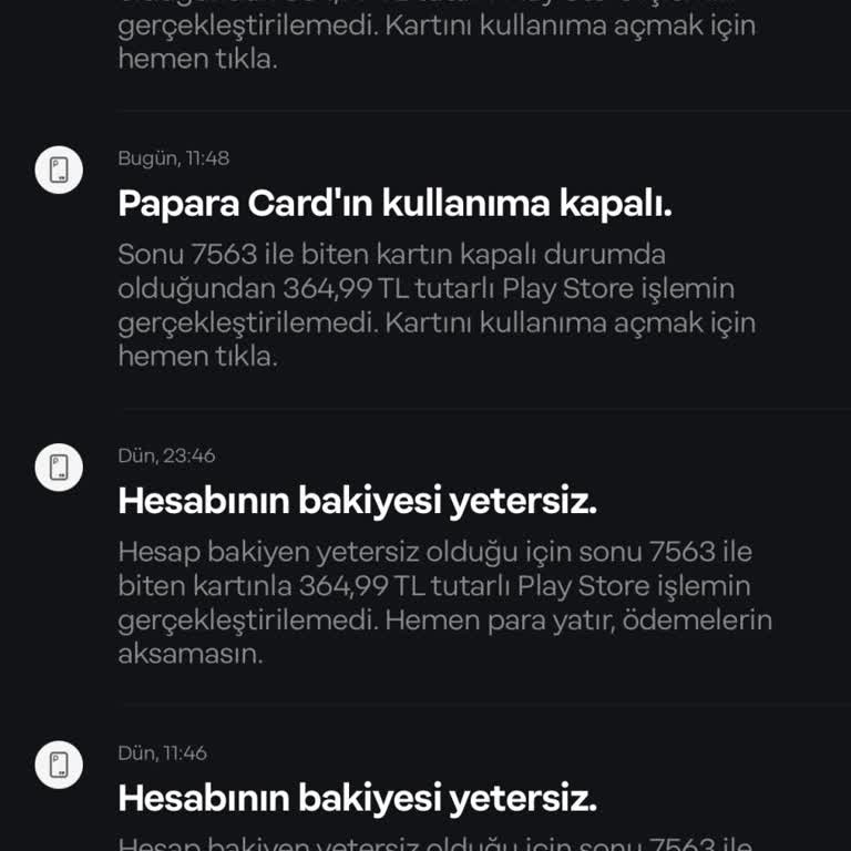 Google Play Store'dan Bilgim Dışında Papara Kartımdan Para Çekilmeye Çalışılıyor