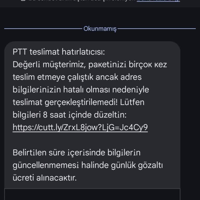 Kişisel Verilerin İzinsiz Kullanımı Ve Tehdit İçeren Sahte Teslimat Mesajı Hakkında Şikayet