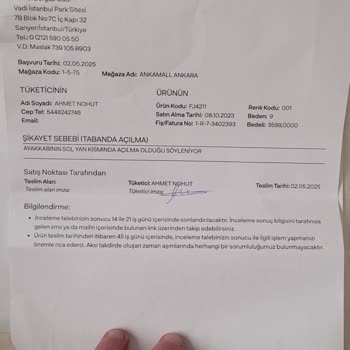 Garanti Süresi İçindeki Ayakkabımın Kusuru Red Edildi, Mağduriyetimin Giderilmesini İstiyorum