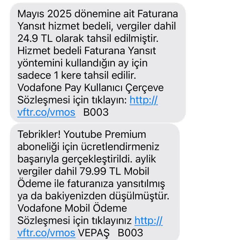Vodafone'dan Alınan Youtube Premium Üyeliği Hesaba Yansıtılmadı