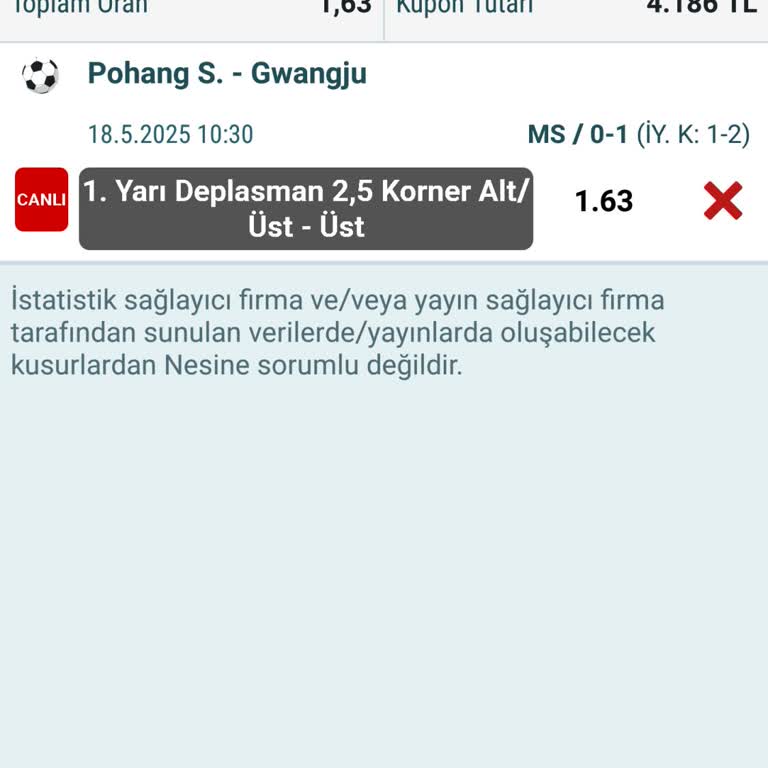 Kuponum Yanlış Korner Sayısı Nedeniyle Geçersiz Sayıldı