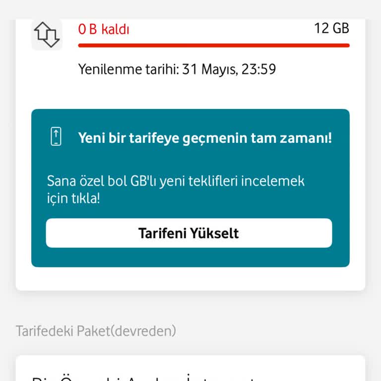 Vodafone Kullanılmayan İnternet Paketinin Hızla Tükenmesi Mağduriyeti