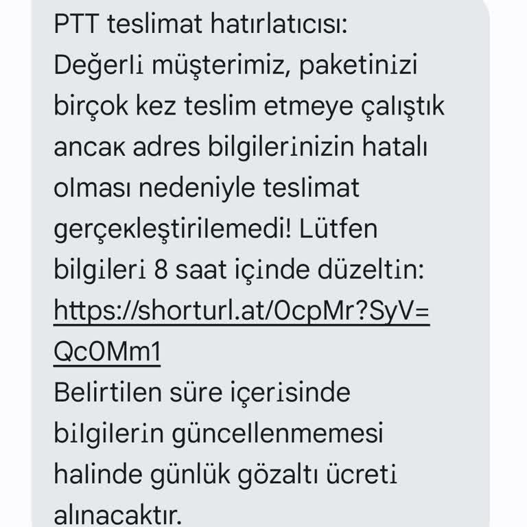 Kişisel Verilerimin İzinsiz Kullanımı Ve Tehdit İçeren Sahte PTT Mesajı
