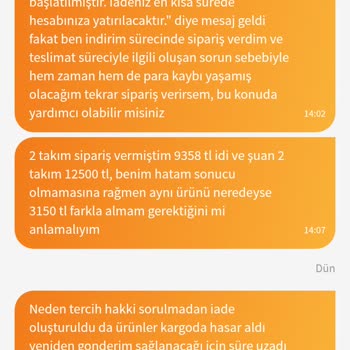 Yemek Takımı İadesi Sonrası Fiyat Farkı Ve İlgisiz Müşteri Hizmetleri Mağduriyeti