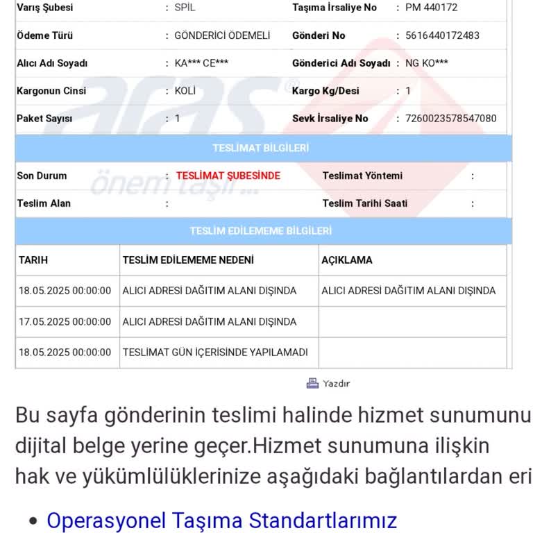 Dağıtım Alanı Dışında Gerekçesiyle Teslim Edilmeyen Kargo Mağduriyeti