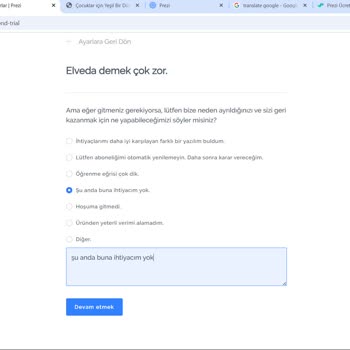 Prezi Üyelik İptali Sırasında Karşılaşılan Beyaz Ekran Sorunu