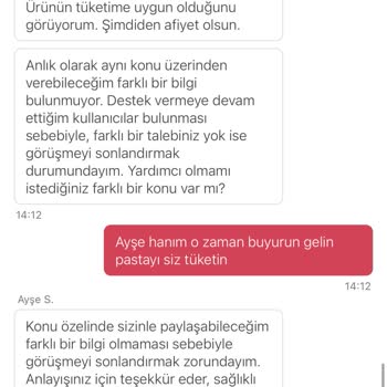 Yanlış Ve Hasarlı Pasta Siparişi, Yetersiz Çözüm