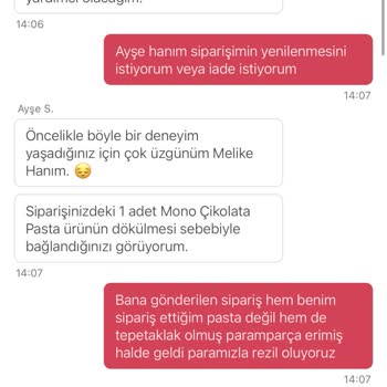 Yanlış Ve Hasarlı Pasta Siparişi, Yetersiz Çözüm