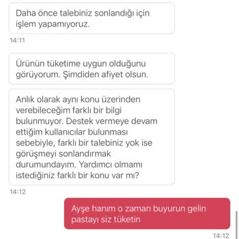 Yanlış Ve Hasarlı Pasta Siparişi, Yetersiz Çözüm