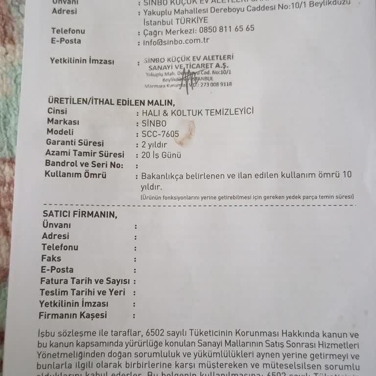 İlk Kullanımda Arızalanan Halı Yıkama Makinesi Ve Yetersiz Müşteri Hizmeti