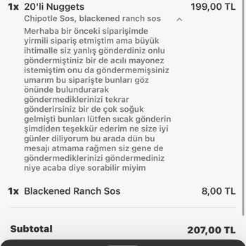 Üst Üste Eksik Ve Soğuk Gelen Siparişlere Çözüm Bekliyorum