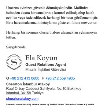 Minibar Ücreti Hatalı Yansıtıldı, İlgisizlik Ve Yanlış Faturalandırma