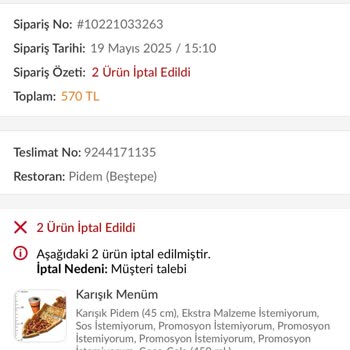 Geciken Sipariş Sonrası İptal Edilen Ürünün Ücreti İade Edilmiyor