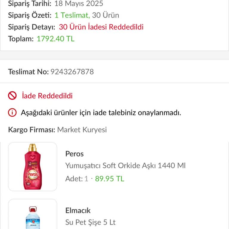 Trendyol Hızlı Market Teslim Edilmeyen Sipariş ve Haksız İade Reddi
