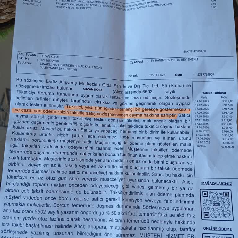 Evdiz Mağazası Cayma Hakkımı Ve Senet İptal Talebimi Reddetti