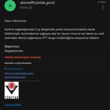 TÜBİTAK Dergi Aboneliğinde Teslimat Ve İletişim Sorunu