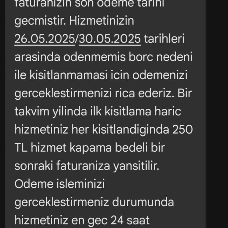 Fatura Gecikmesinde Haksız 250 TL Hizmet Kısıtlama Ücreti Yansıtılıyor