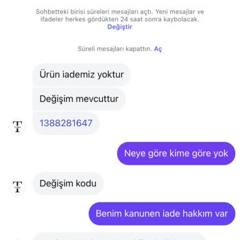 Sipariş Ettiğim Lacivert Takım Yerine İndigo Ürün Gönderdiler İade Kabul Etmiyorlar