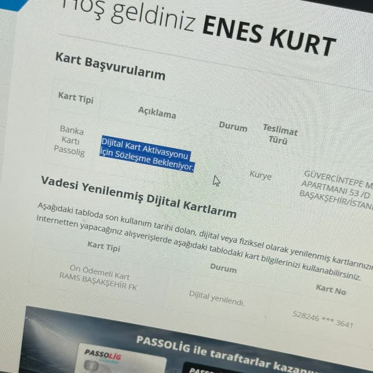 Passolig Kartım Teslim Edilmedi, Dijital Aktivasyon Beklemede