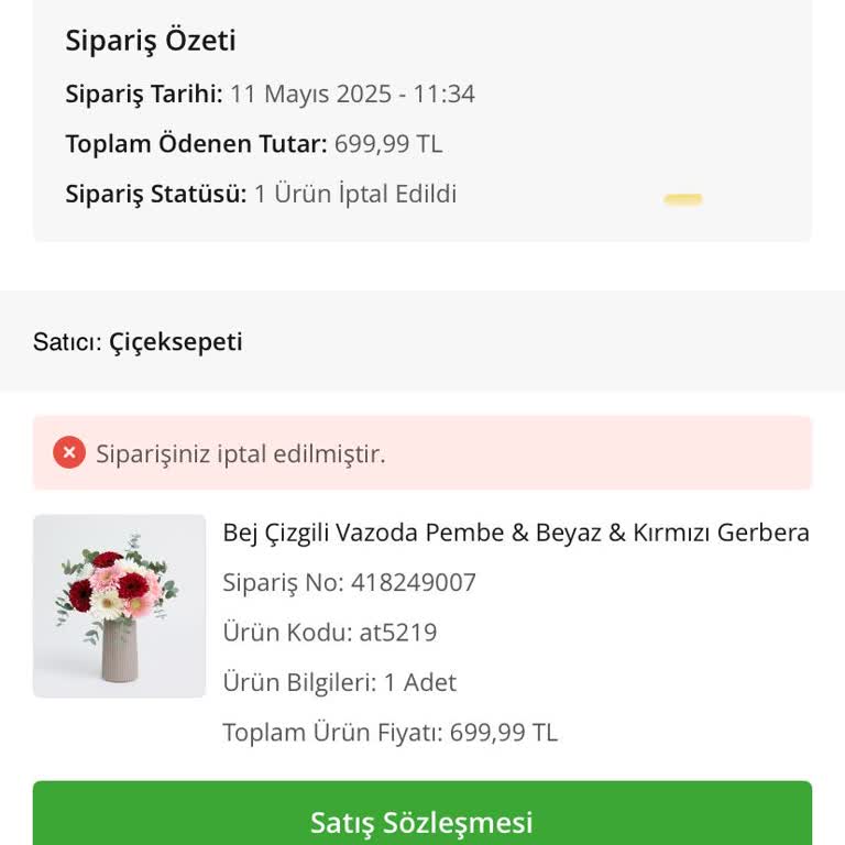 Çiçek Siparişim Zamanında Teslim Edilmedi, Ücret İadem Yapılmadı