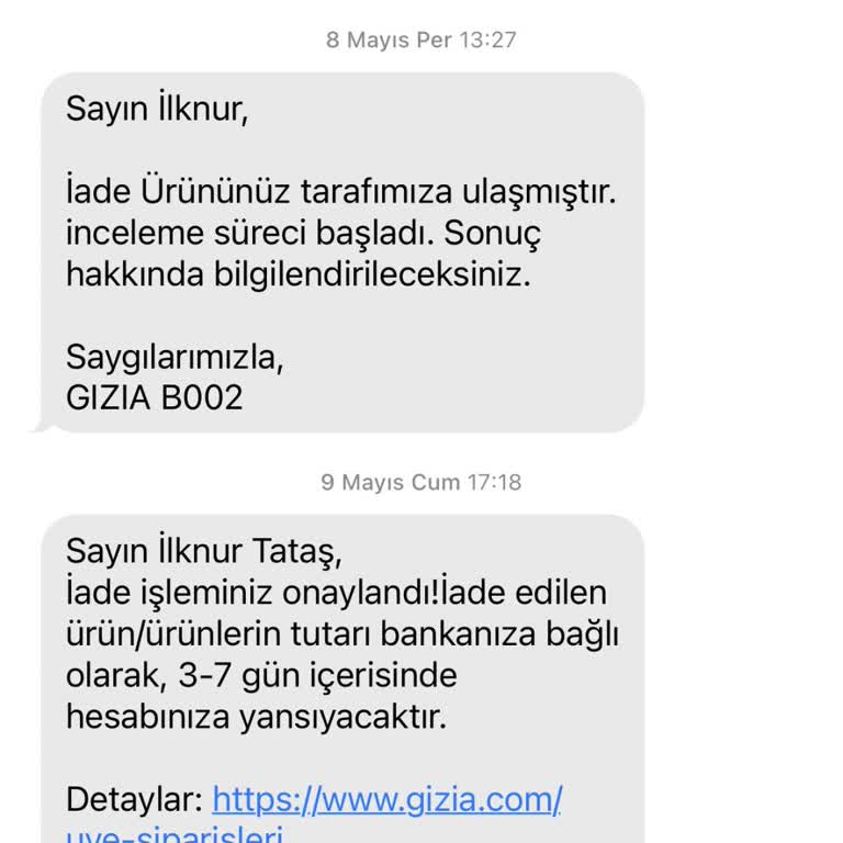 Gizia Moda İade Sürecinde Para İadesi Yapılmadı Ve İletişim Sağlanamıyor