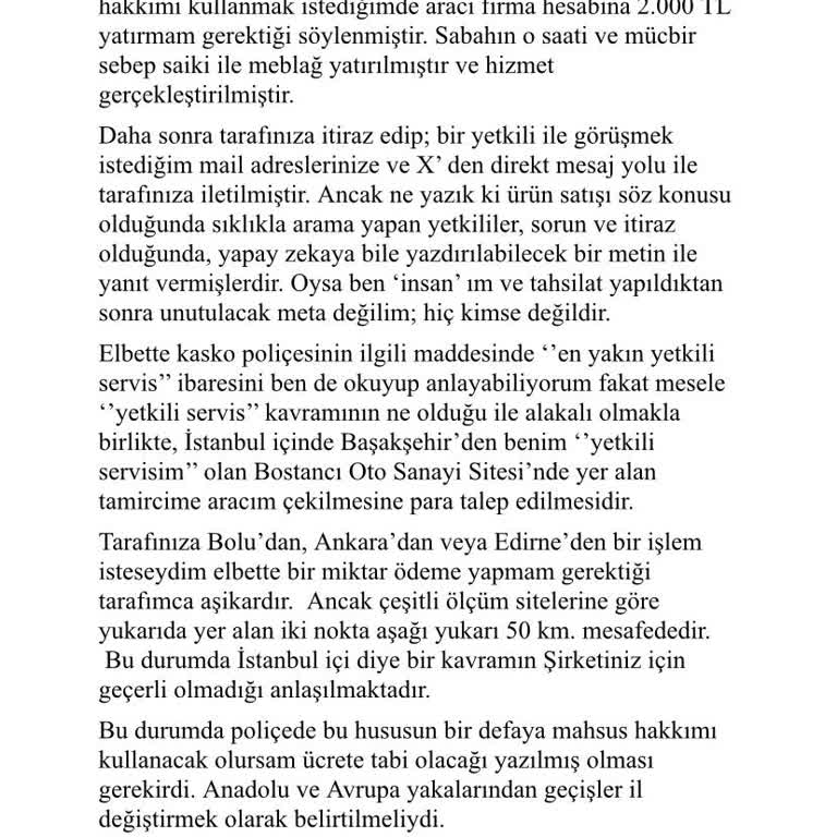 Kasko Poliçemdeki Çekici Hakkı İçin Beklenmedik Ücret Talebi