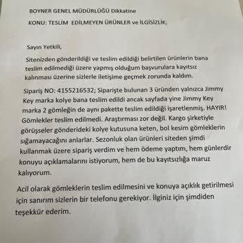 Teslim Edilmeyen Ürün İçin Boyner'den Yanıtsız Kalan Destek