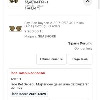 İade Edilen Gözlüğüm Defolu Denilerek Kabul Edilmedi, Mağdur Edildim