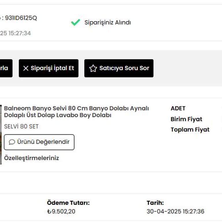 20 Gündür Teslim Edilmeyen Banyo Dolabı Ve İade Mağduriyeti