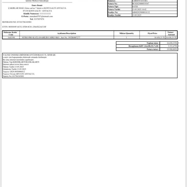 BİM Online Satın Alınan Elektrikli Bisikletin Akü Sorunu Ve Değişim Talebi
