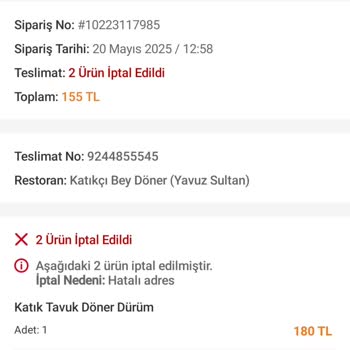 Trendyol GO Adres Hatası Ve İptal Sürecinde Yaşanan Mağduriyet