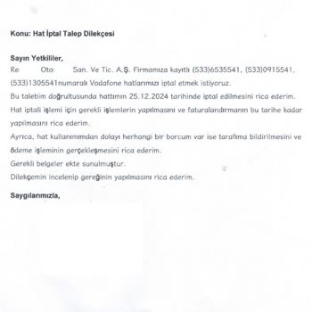 Vodafone Kurumsal Hat Kapatma İşlemlerinde Yaşanan Faturalandırma Ve Haciz Sorunu