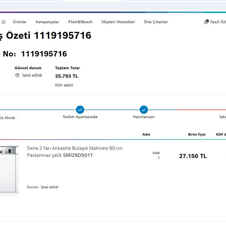 Siparişten 22 Gün Sonra Ürünün İptal Edilmesi Mağduriyet Yarattı