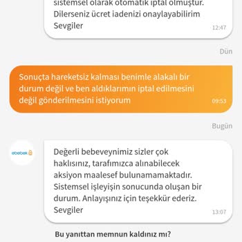 Trendyol Ebebek Siparişim Sebepsiz İptal Edilmek İsteniyor