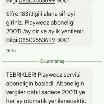 Onayım Olmadan Başlatılan Playweez Aboneliği Ve Faturama Yansıyan Ücretler