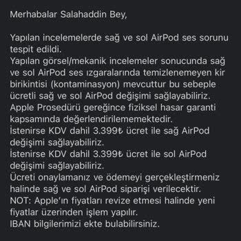 Garanti Kapsamındaki AirPods3 Kulaklıkta Ses Sorunu Ve Yüksek Ücret Talebi