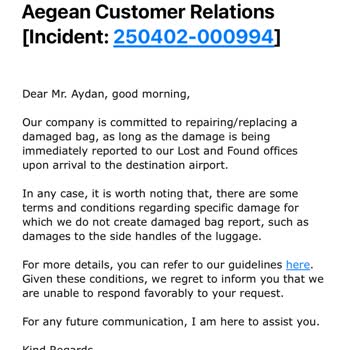 Aegean Airlines Broke My Luggage Handle and Refused Repair Compensation