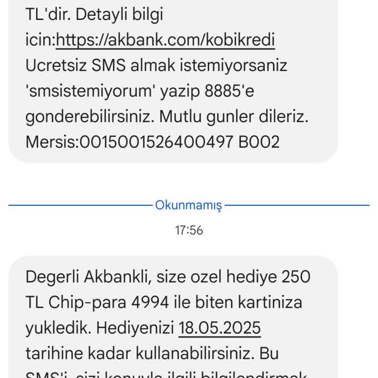 Çip Para Süresi Dolduktan Sonra Bilgilendirme Mesajı Geldi