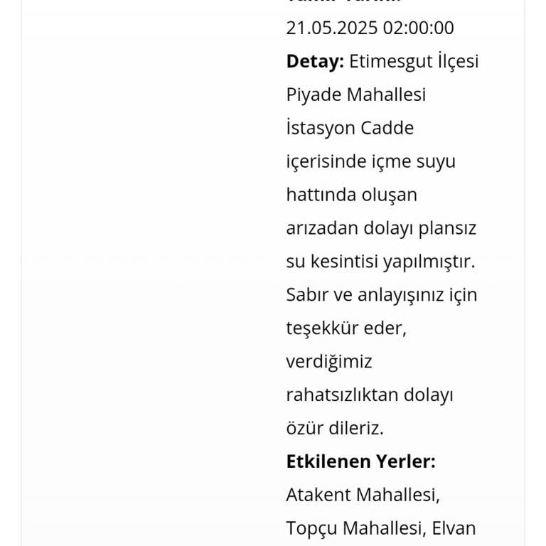 Ankara Etimesgut'ta Ani Ve Uzun Süreli Su Kesintisi Mağduriyeti