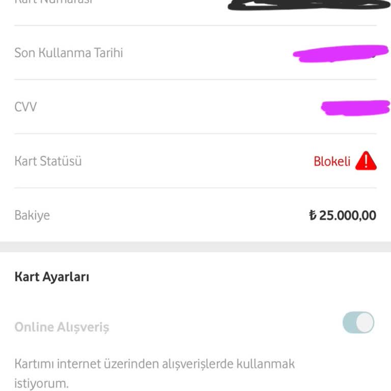 Vodafone Pay Sanal Kartıma Yatırdığım 25000 TL'ye Bloke Kondu Paramı Kullanamıyorum