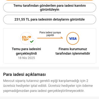 Temu Alışveriş İptali Sonrası Para İadesi Yapılmadı