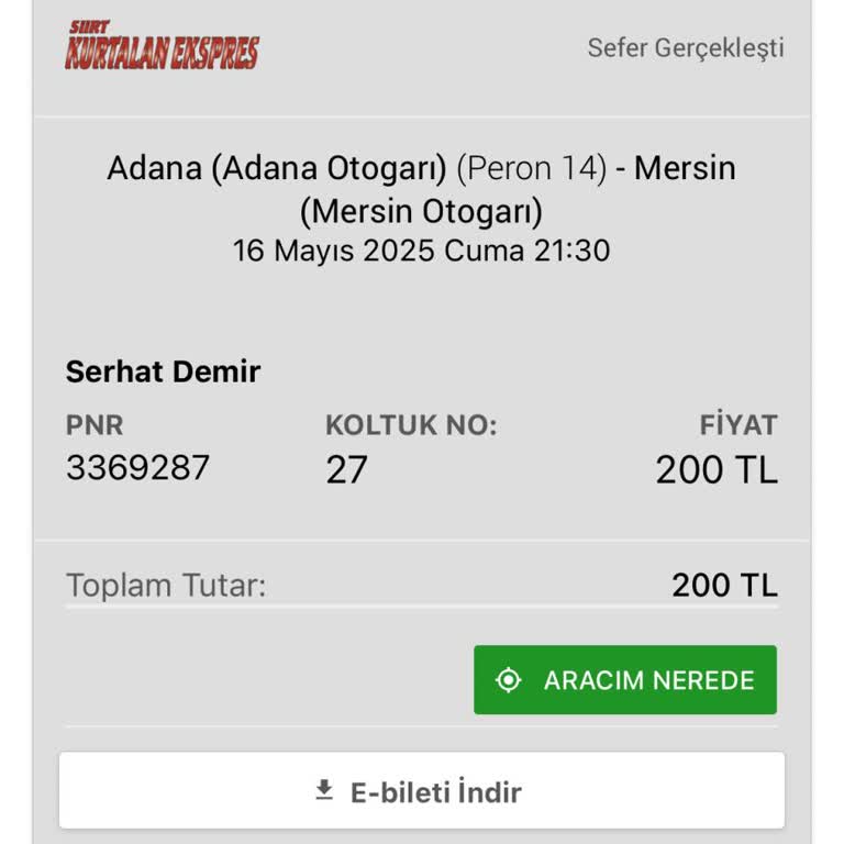 Siirt Kurtalan Ekspres'te Bilet İptali Ve Mağduriyet Yaşadım