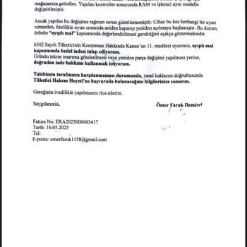 Yeni Alınan Bilgisayarın Sürekli Arızalanması Ve İade Talebinin Reddedilmesi